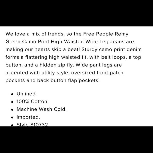 NWT FP Remy high waist camo crop jeans. - Picture 6 of 6